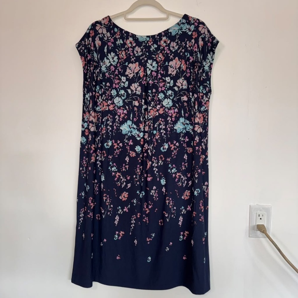 J. Jill Wearever Sleeveless Dress Women M Cascading Floral Boat Neck Boho Whimsy